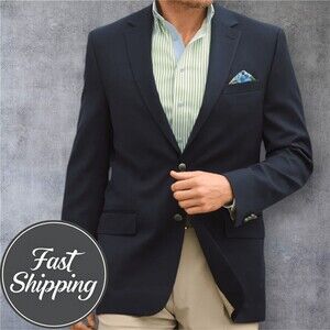 $269 JOS A BANK Mens Navy Blazer Sport Coat Two Button Jacket 52R Stretch WOOL
